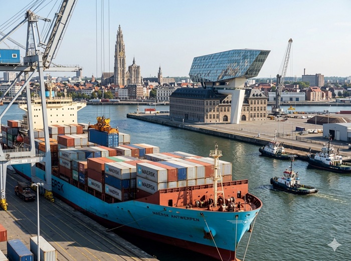 Container ship freight from China to Belgium