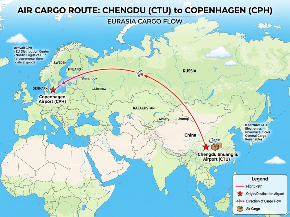 Air Cargo from Chengdu to Copenhagen: Transit Time and Freight Cost