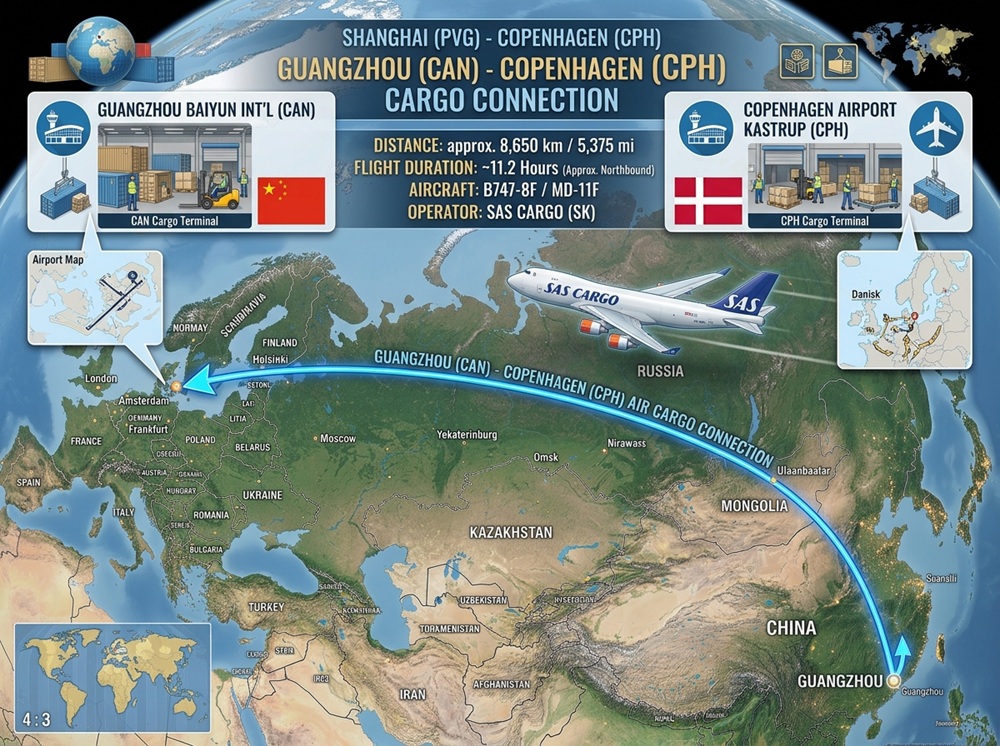 Air Cargo from Guangzhou to Copenhagen: Transit Time and Freight Cost