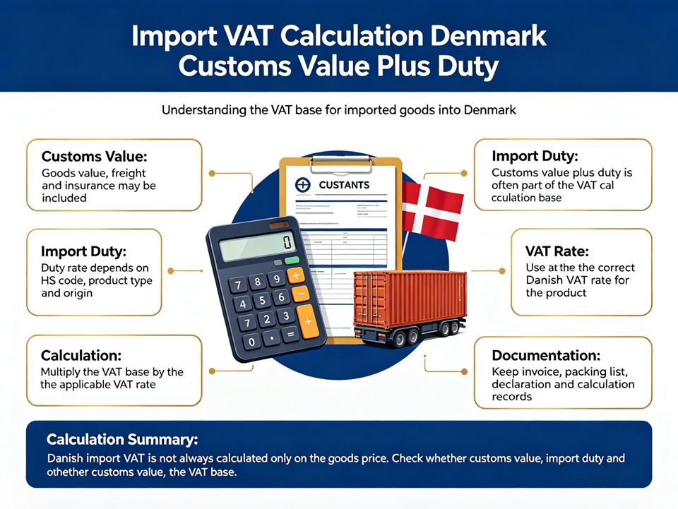 Import VAT calculation Denmark customs value plus duty