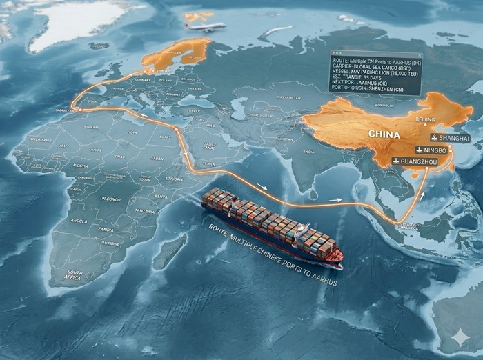 Ocean container shipping from China to Denmark