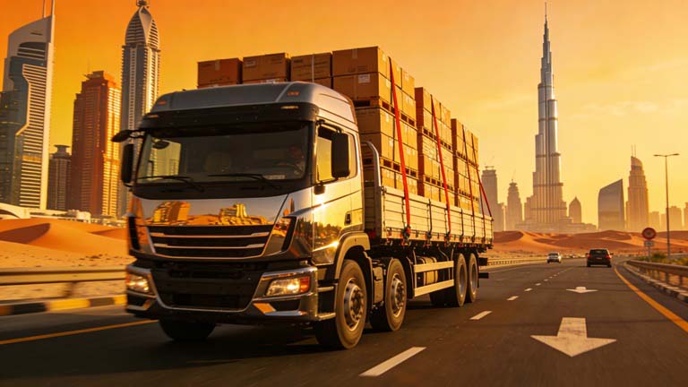 Truck Delivering Cargo in Dubai