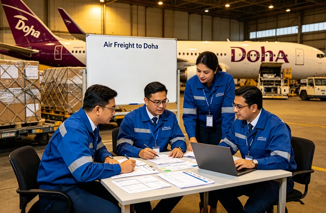 Logistics team coordinating air freight to Doha